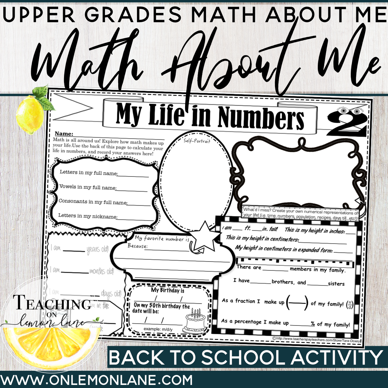 Back To School Math All About Me Get To Know You First Day Upper Grades