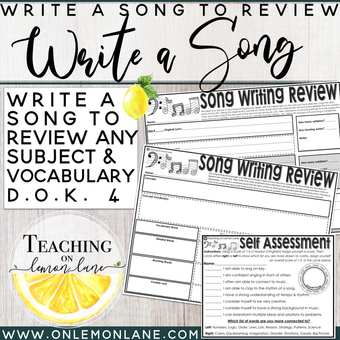 Write a Song to Review Concept / Music Arts Integration *ANY SUBJECT ( DOK  24)