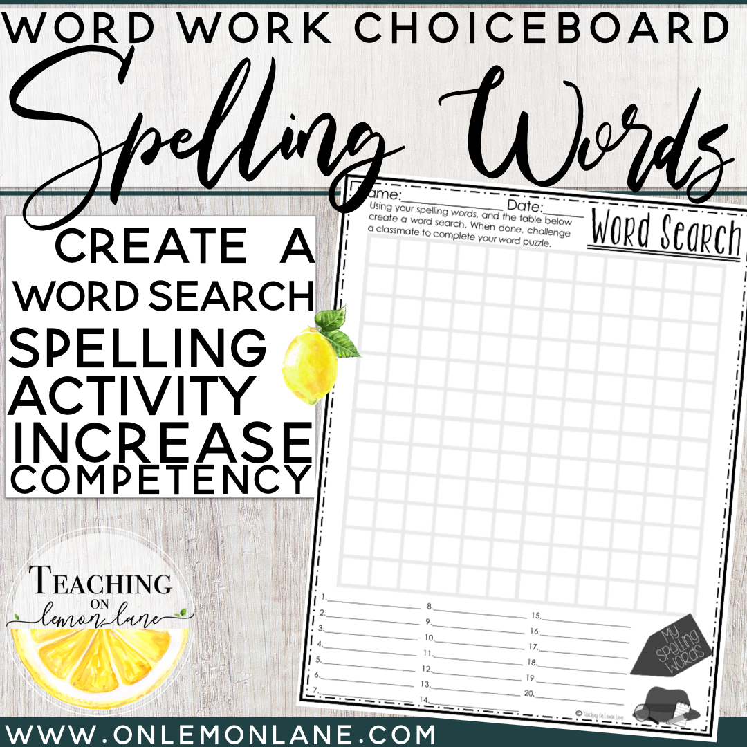 Spelling Word Practice Create Your Own Word Search Word Work Activity