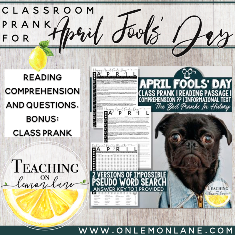 April Fools Day Prank April Fools Day Activity April Fools Word Search ELA