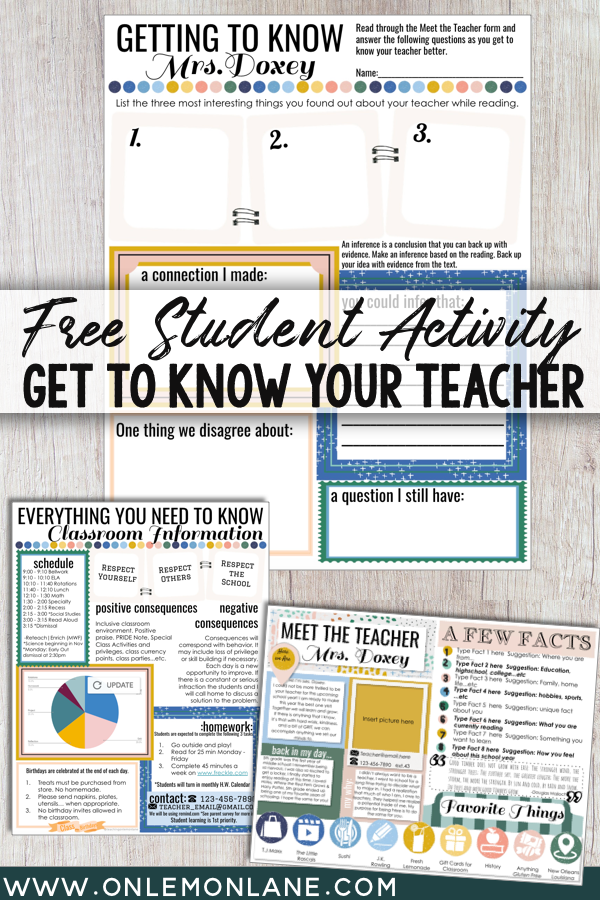 Meet the Teacher & Classroom Information Forms for Back to School