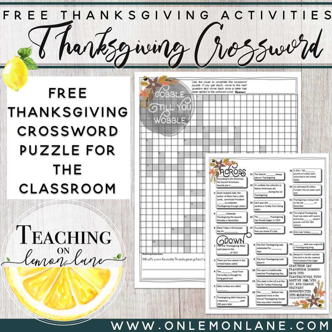 Thanksgiving Activities  Thanksgiving Crossword Puzzle  Coloring Page 